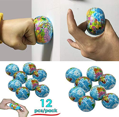Sohapy 2.48-Inch Mini Squeezable Globe Stress Balls - 12 Pack Soft PU Earth Pattern Tension Relivers for Parties and Goody Bags