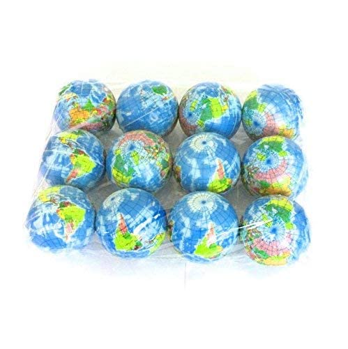 Sohapy 2.48-Inch Mini Squeezable Globe Stress Balls - 12 Pack Soft PU Earth Pattern Tension Relivers for Parties and Goody Bags