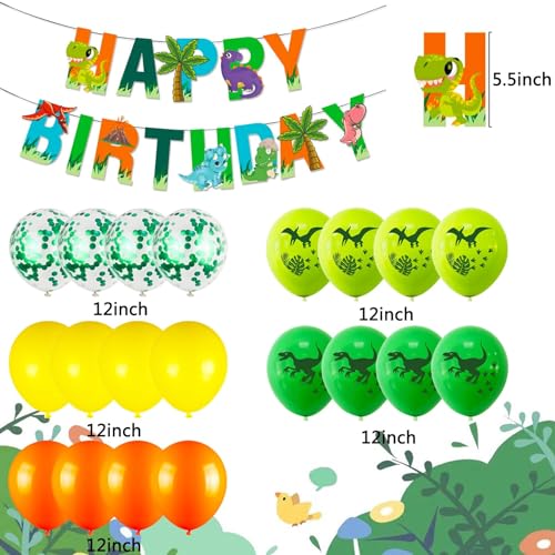 SOIAODRAH Dinosaur Birthday Party Decorations Set with Foil Balloons, Banner, and Cake Topper for Kids Age 5