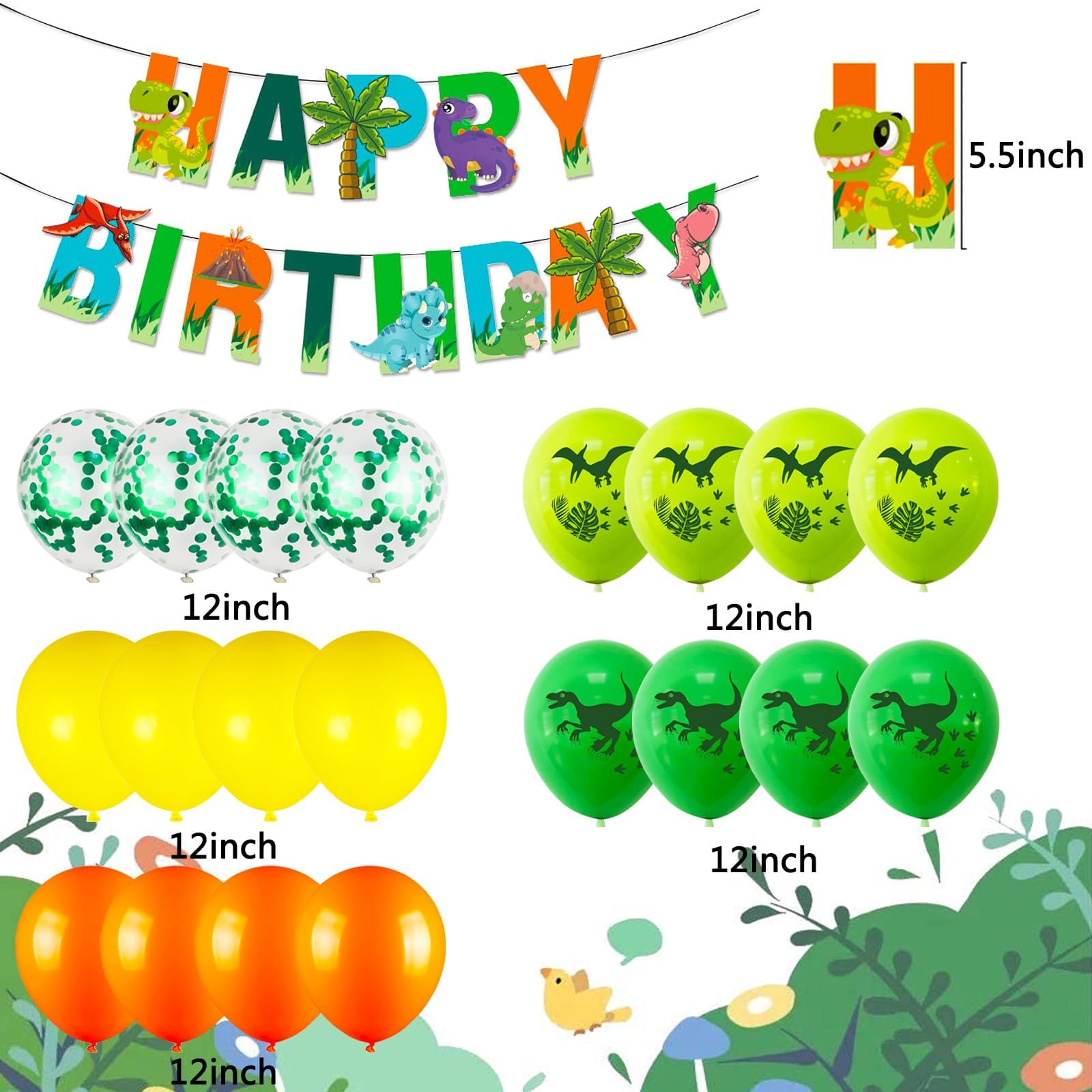 SOIAODRAH Dinosaur Birthday Party Decorations Set with Foil Balloons, Banner, and Cake Topper for Kids Age 5