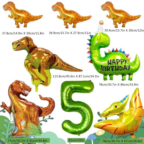 SOIAODRAH Dinosaur Birthday Party Decorations Set with Foil Balloons, Banner, and Cake Topper for Kids Age 5