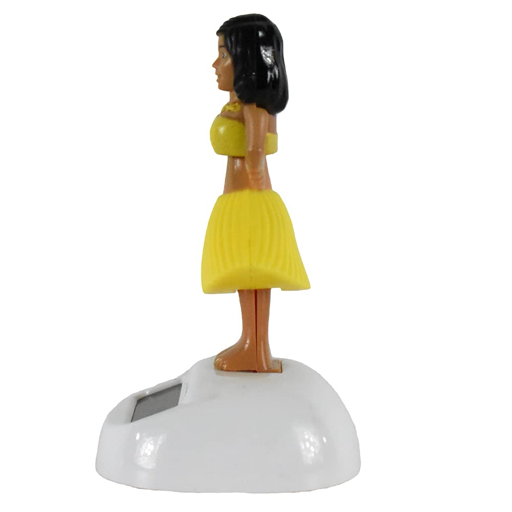 Solar Powered Dancing Hawaiian Hula Girl for Desk or Car Dashboard - Yellow, 4-Inch