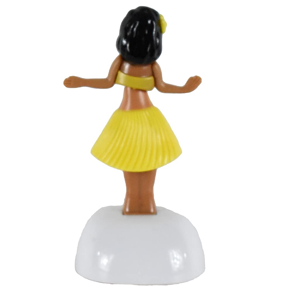 Solar Powered Dancing Hawaiian Hula Girl for Desk or Car Dashboard - Yellow, 4-Inch