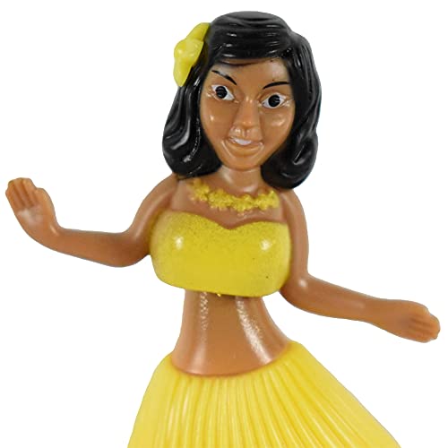 Solar Powered Dancing Hawaiian Hula Girl for Desk or Car Dashboard - Yellow, 4-Inch