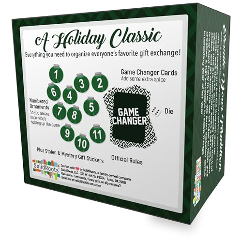 SolidRoots Mini White Elephant Gift Exchange Game - Party Kit with Power Cards & Stolen Stickers