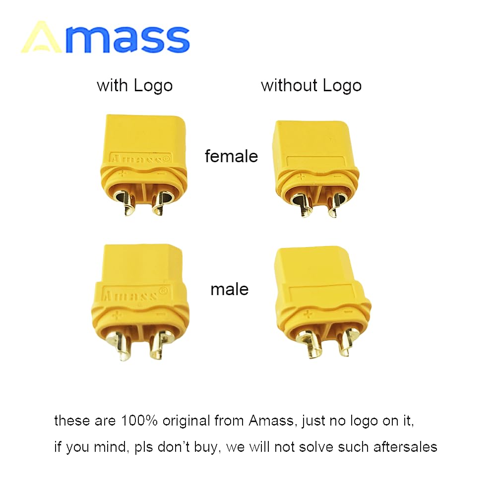 SoloGood Amass XT90-S Anti-Spark Connectors (5 Pairs) for RC Battery, ESC, and Charger Leads