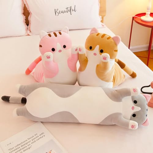 Somao Gray Long Cat Plush Pillow – 50cm Soft Hugging Stuffed Animal for Sleeping or Lumbar Support