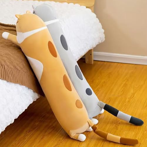 Somao Gray Long Cat Plush Pillow – 50cm Soft Hugging Stuffed Animal for Sleeping or Lumbar Support