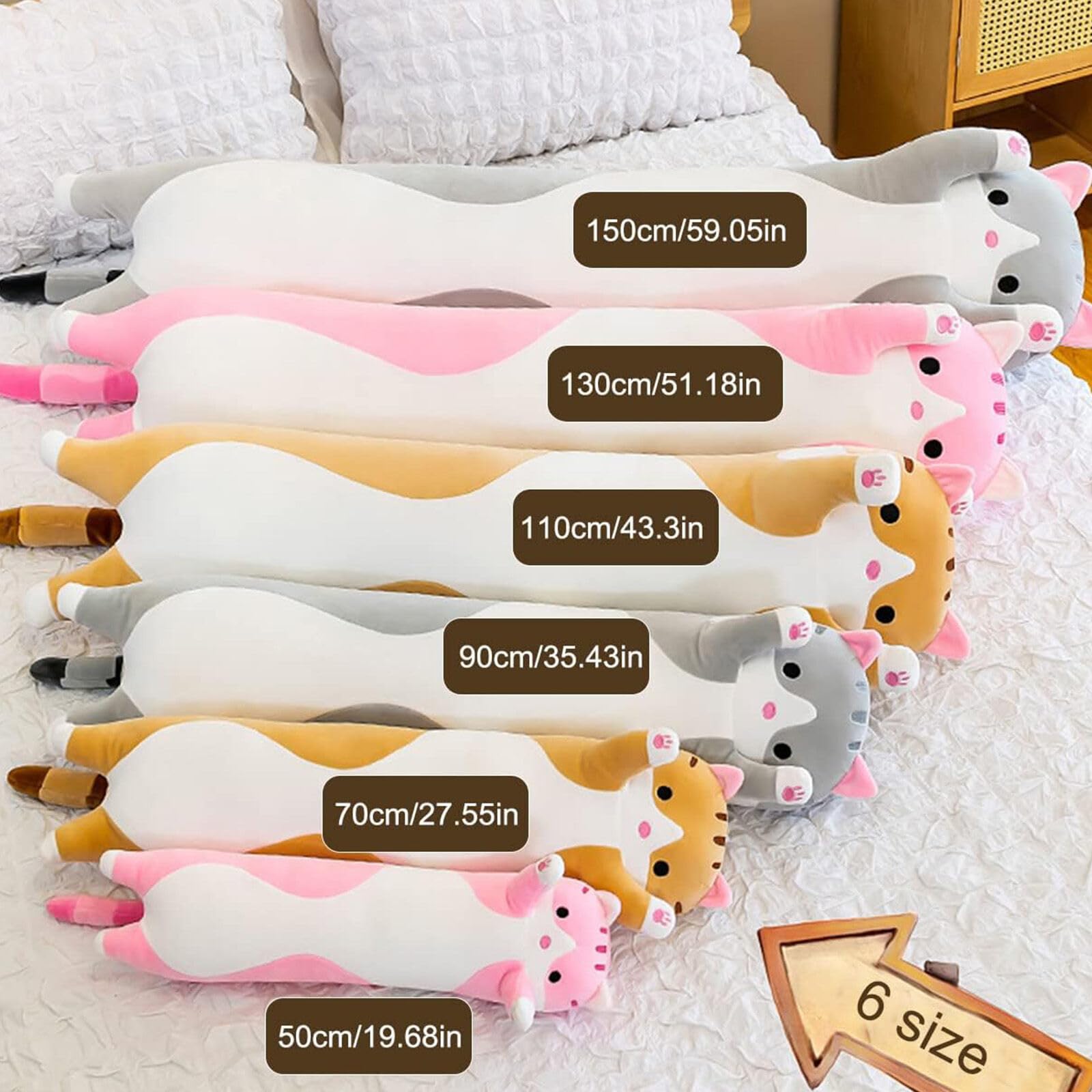 Somao Gray Long Cat Plush Pillow – 50cm Soft Hugging Stuffed Animal for Sleeping or Lumbar Support