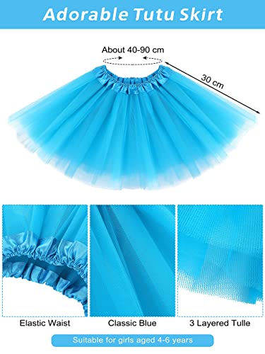 SOMSOC 3-Piece Blue Tulle Tutu Costume Set with Feathers Headband and Striped Knee Socks for Halloween Cosplay