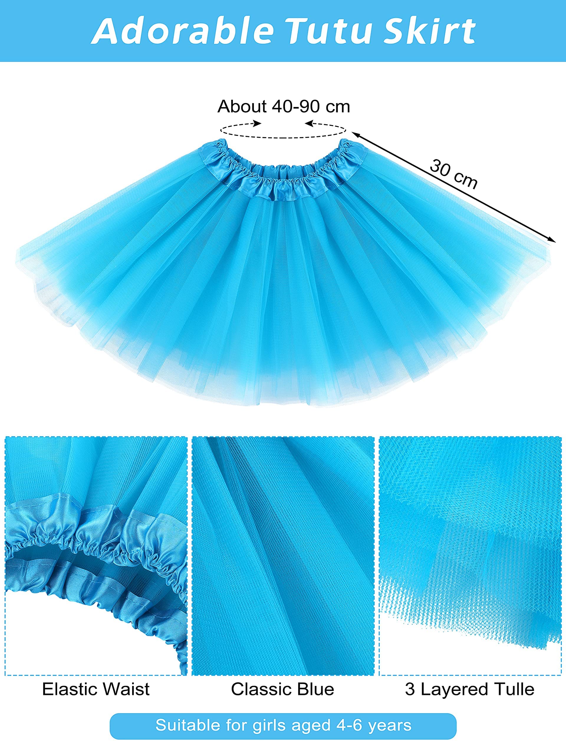SOMSOC 3-Piece Blue Tulle Tutu Costume Set with Feathers Headband and Striped Knee Socks for Halloween Cosplay