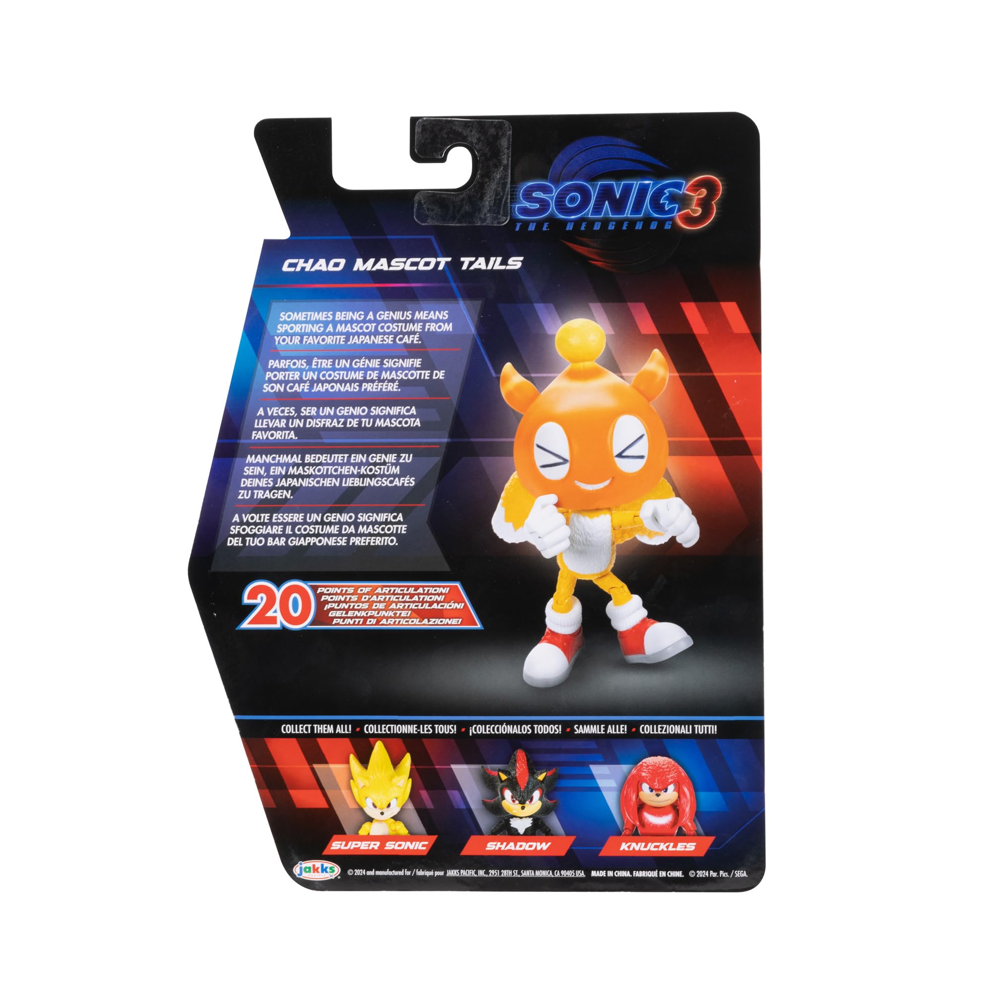 Sonic 3 Movie 5-Inch Chao Mascot Tails Action Figure – 20+ Points of Articulation, Officially Licensed
