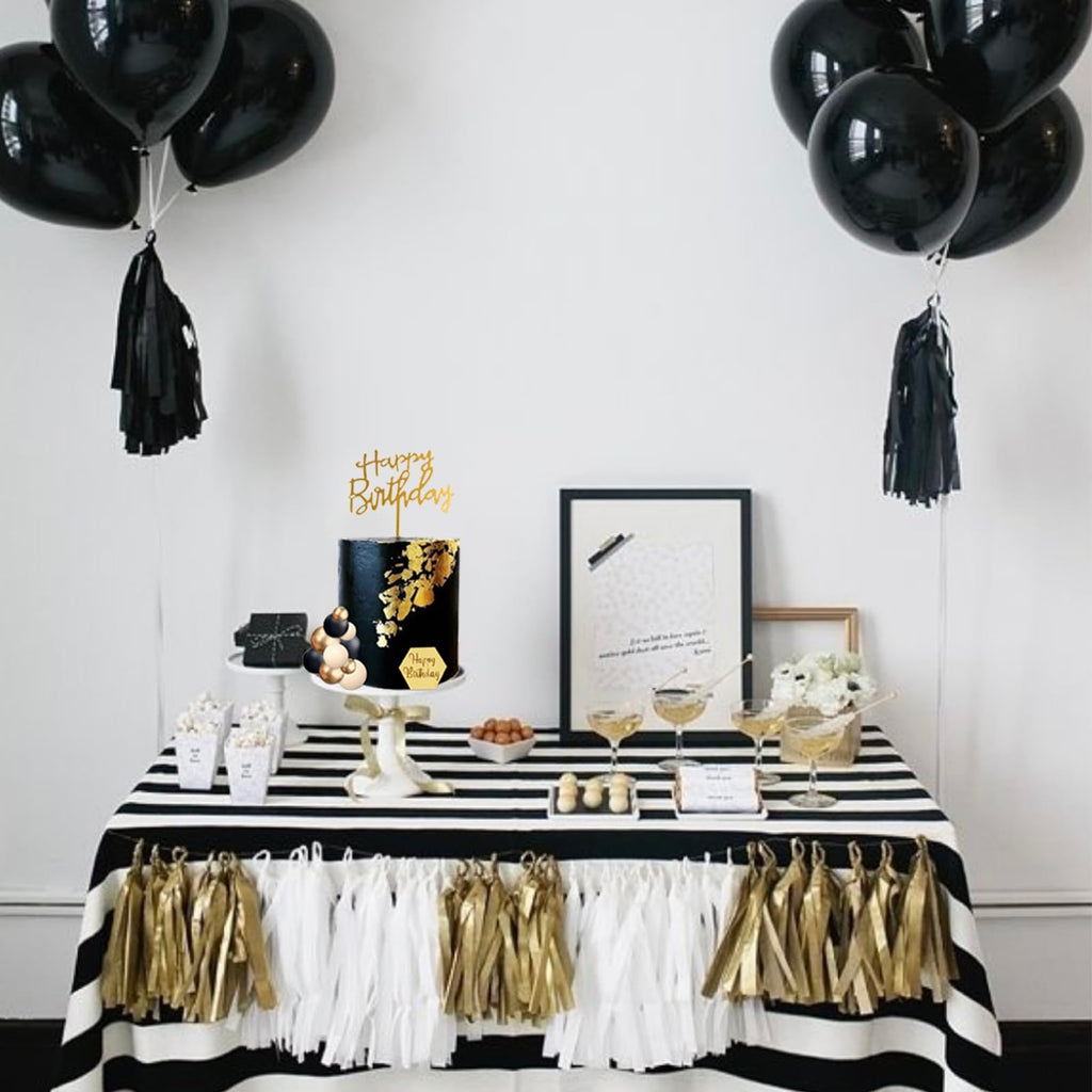 SONICEBUY 48-Piece Ball Cake Toppers Set - Black Gold White Foam Balls with Acrylic Numbers 0-9 and Happy Birthday Insert for Men's Birthday, Wedding, Anniversary