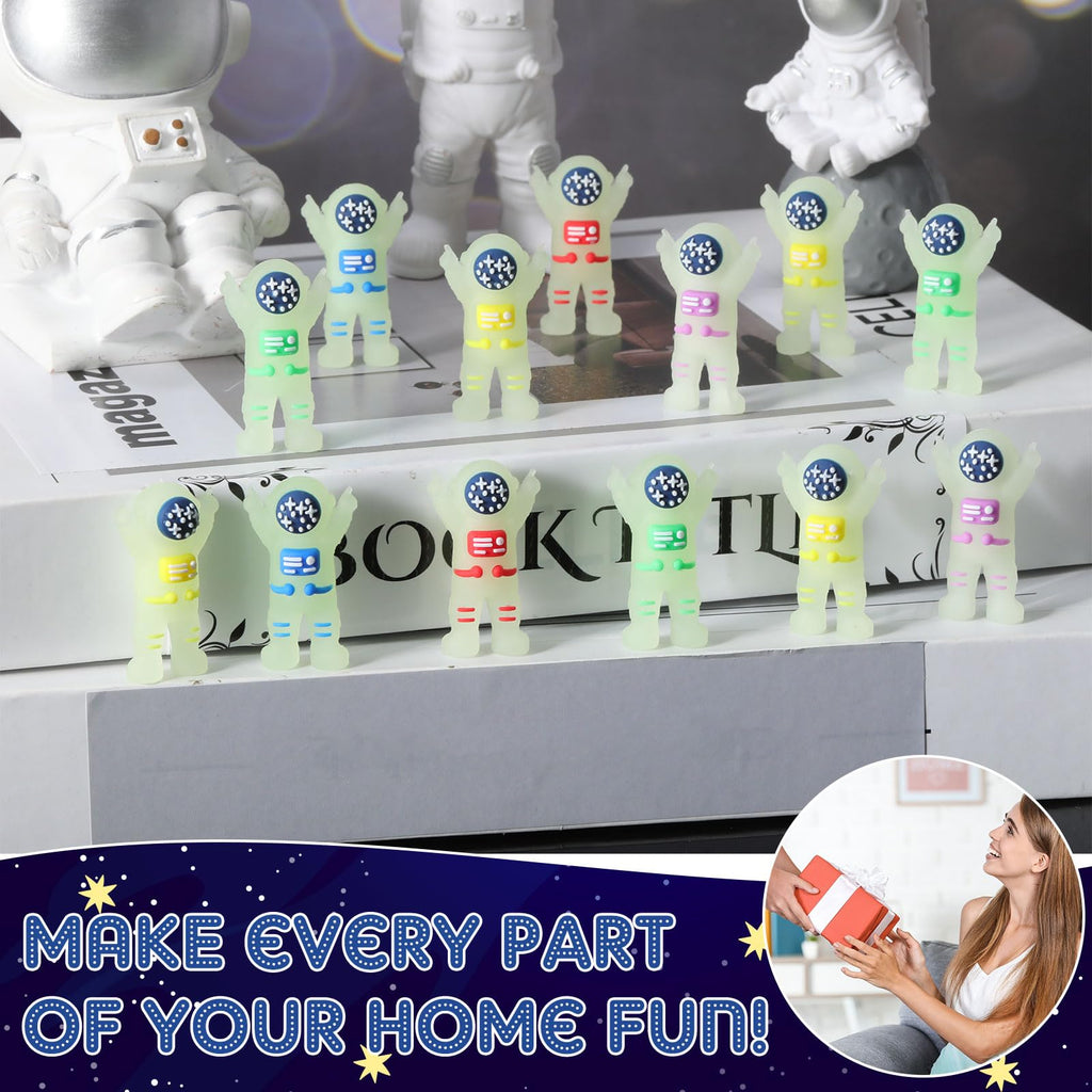 Sonwyoung 25-Pack Mini Glow-in-the-Dark Astronaut Figurines - 5 Colors, Tiny Spaceman Toys for Parties, Prizes, and Easter Egg Stuffers