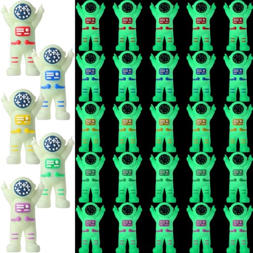 Sonwyoung 25-Pack Mini Glow-in-the-Dark Astronaut Figurines - 5 Colors, Tiny Spaceman Toys for Parties, Prizes, and Easter Egg Stuffers