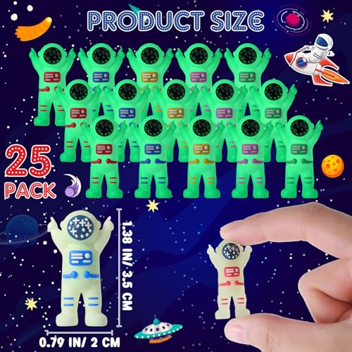 Sonwyoung 25-Pack Mini Glow-in-the-Dark Astronaut Figurines - 5 Colors, Tiny Spaceman Toys for Parties, Prizes, and Easter Egg Stuffers