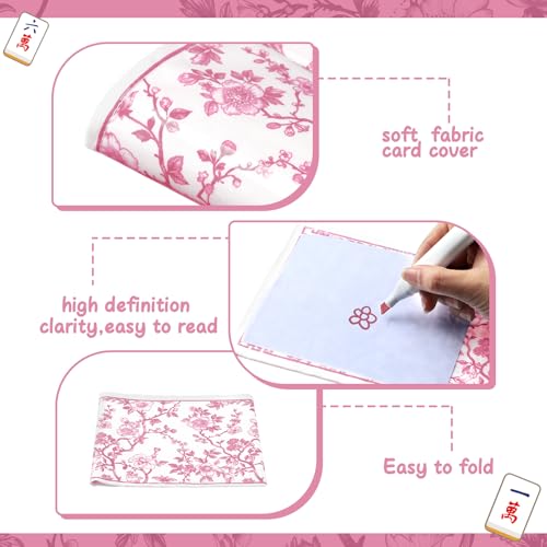 Sonwyoung 4 Pack Chinoiserie Mahjong Card Holders – Pink, Large Size (Fits 6.12x4.75" Cards) – Soft Fabric Scorecard Protector Set