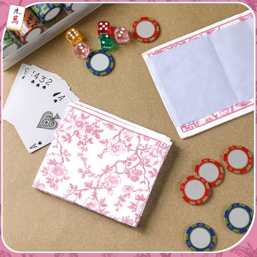 Sonwyoung 4 Pack Chinoiserie Mahjong Card Holders – Pink, Large Size (Fits 6.12x4.75" Cards) – Soft Fabric Scorecard Protector Set