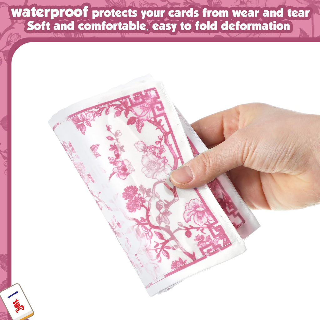 Sonwyoung 4 Pack Chinoiserie Mahjong Card Holders – Pink, Large Size (Fits 6.12x4.75" Cards) – Soft Fabric Scorecard Protector Set