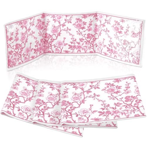 Sonwyoung 4 Pack Chinoiserie Mahjong Card Holders – Pink, Large Size (Fits 6.12x4.75" Cards) – Soft Fabric Scorecard Protector Set