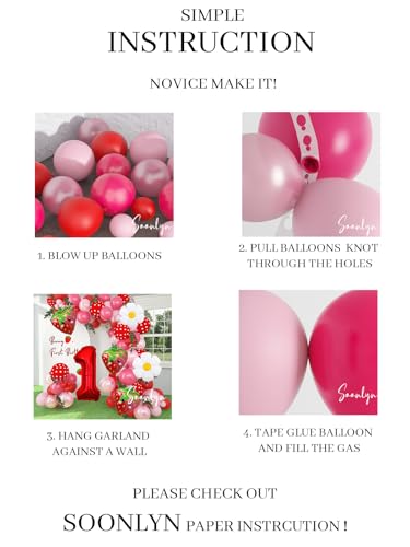 Soonlyn 127-Piece Strawberry Balloon Arch Kit for First Birthday Decorations – 12ft Garland with Foil Balloons