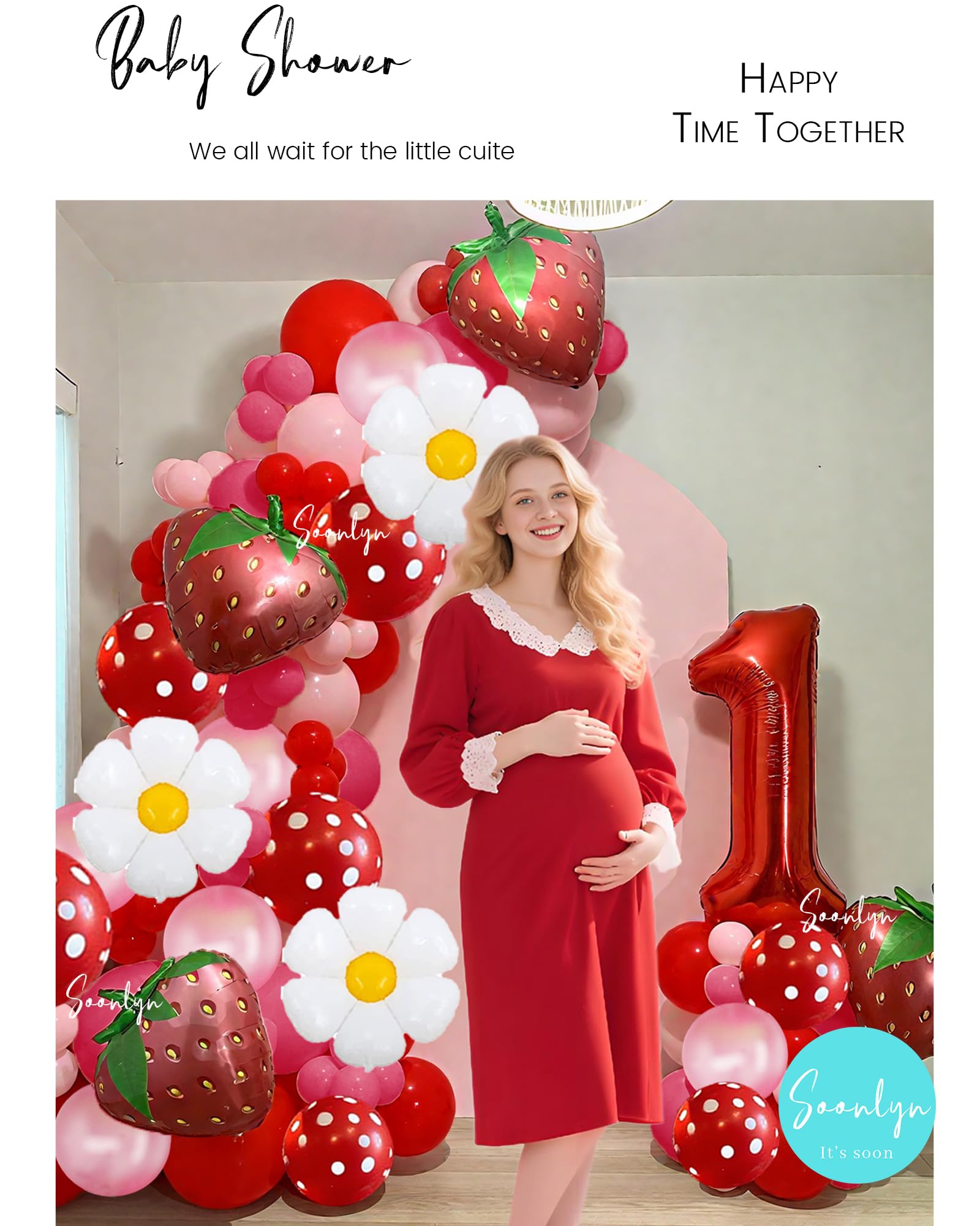 Soonlyn 127-Piece Strawberry Balloon Arch Kit for First Birthday Decorations – 12ft Garland with Foil Balloons