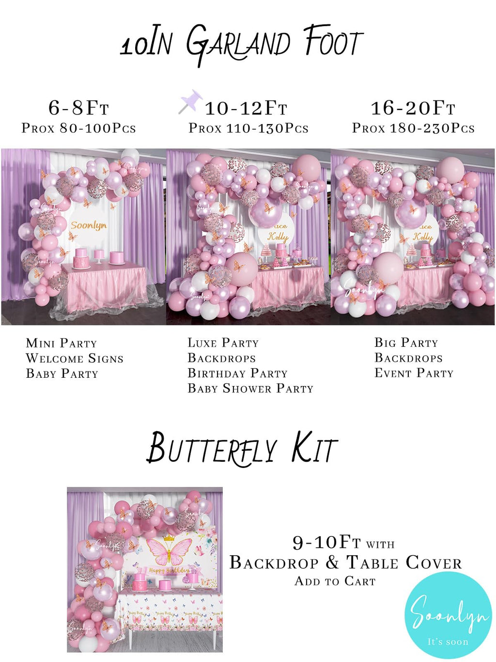 Soonlyn 13ft Butterfly Balloon Arch Kit - Pink Lilac Purple Rose Gold Confetti Balloons for Baby Shower Birthday