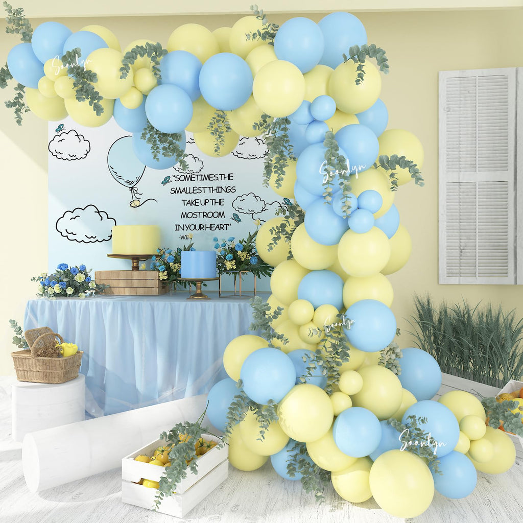 Soonlyn Blue Party Balloon Arch Kit – 13ft Baby Blue & Yellow Garland for Baby Shower or Boy Birthday