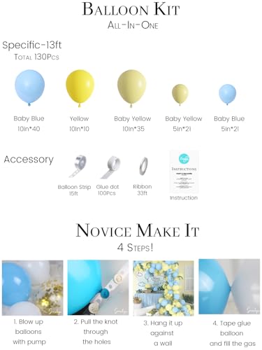Soonlyn Blue Party Balloon Arch Kit – 13ft Baby Blue & Yellow Garland for Baby Shower or Boy Birthday