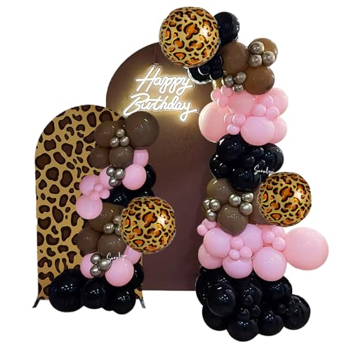 Soonlyn Cheetah Print Balloon Arch Kit – 150 Pcs Pink, Black & Brown Leopard Balloons for Y2K Birthday, Bachelorette & Party Decor