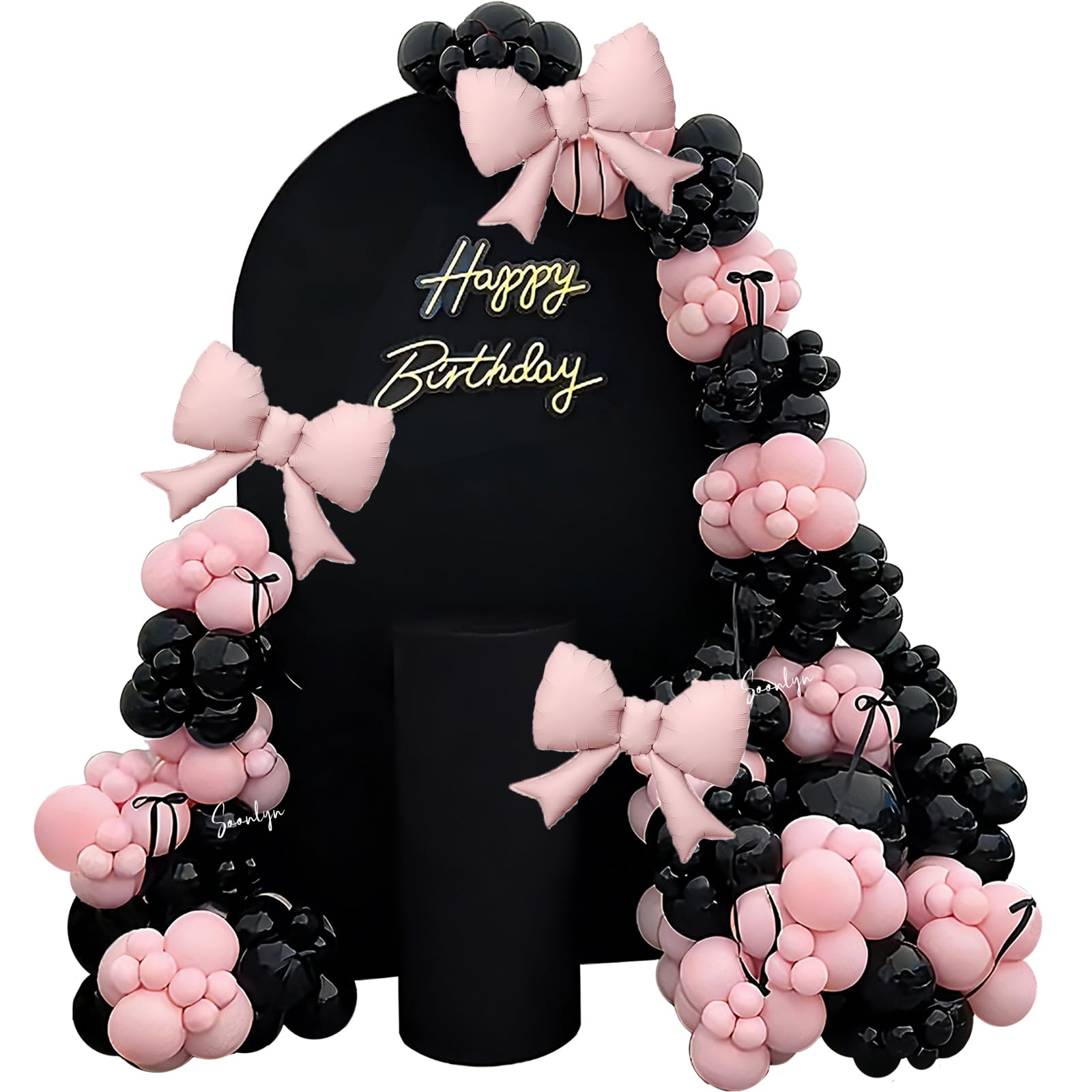 Soonlyn Pink Black Balloon Arch Kit 150pcs – Bows, Satin Ribbons, and Premium Latex for Birthdays & Bachelorettes