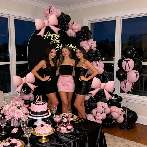 Soonlyn Pink Black Balloon Arch Kit 150pcs – Bows, Satin Ribbons, and Premium Latex for Birthdays & Bachelorettes