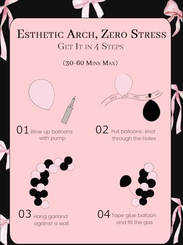 Soonlyn Pink Black Balloon Arch Kit 150pcs – Bows, Satin Ribbons, and Premium Latex for Birthdays & Bachelorettes