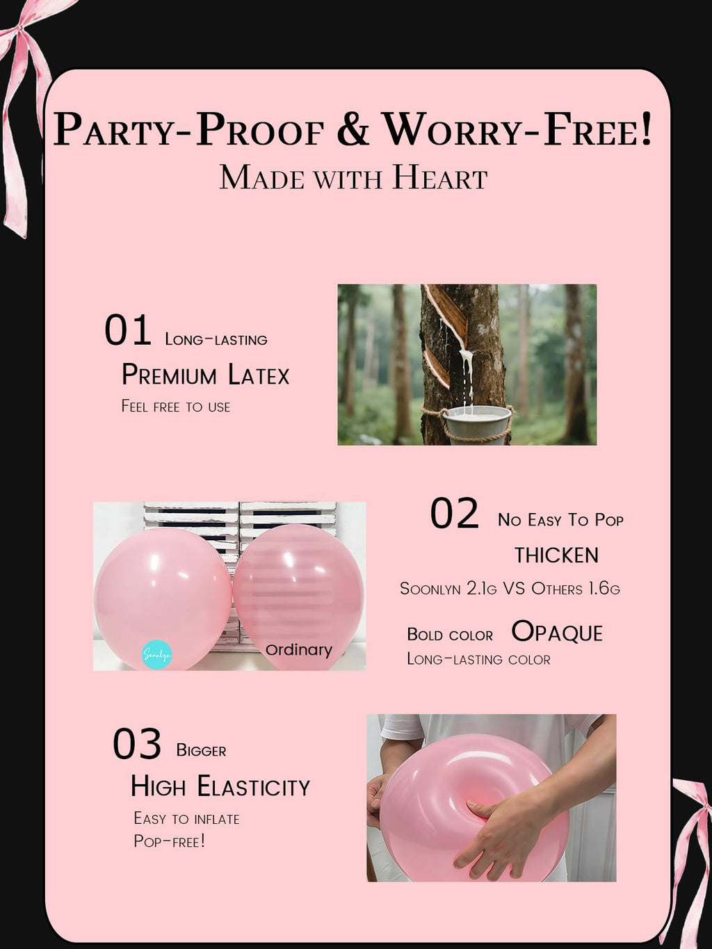 Soonlyn Pink Black Balloon Arch Kit 150pcs – Bows, Satin Ribbons, and Premium Latex for Birthdays & Bachelorettes
