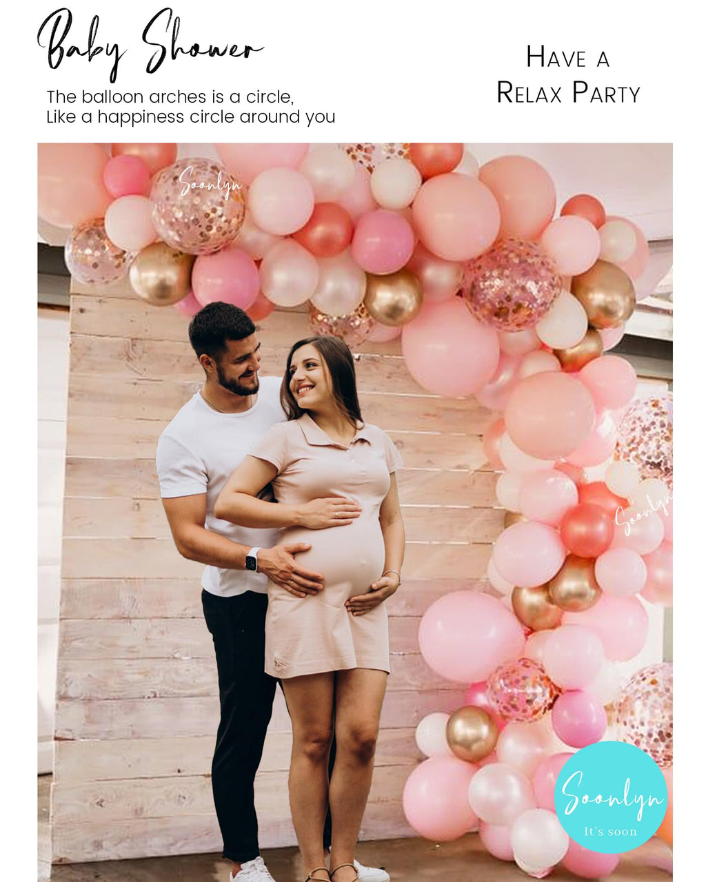Soonlyn Rose Gold Balloon Kit – 125 Latex Balloons in Pink, Gold & White with Arch Accessories for Baby Showers & Bridal Showers