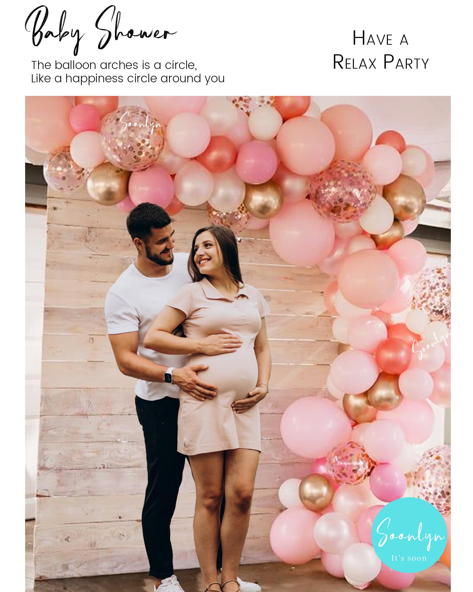 Soonlyn Rose Gold Balloon Kit – 125 Latex Balloons in Pink, Gold & White with Arch Accessories for Baby Showers & Bridal Showers