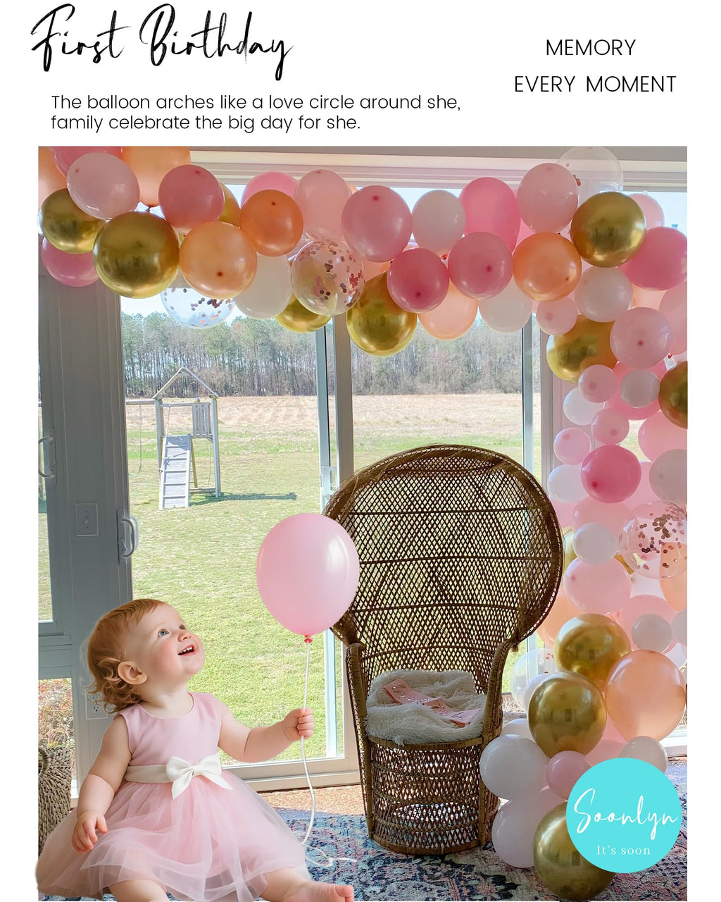 Soonlyn Rose Gold Balloon Kit – 125 Latex Balloons in Pink, Gold & White with Arch Accessories for Baby Showers & Bridal Showers