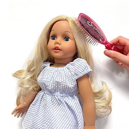 Sophia's 18-Inch Glittery Hot Pink Doll Hairbrush – Child-Sized with Curved Handle for Synthetic Hair