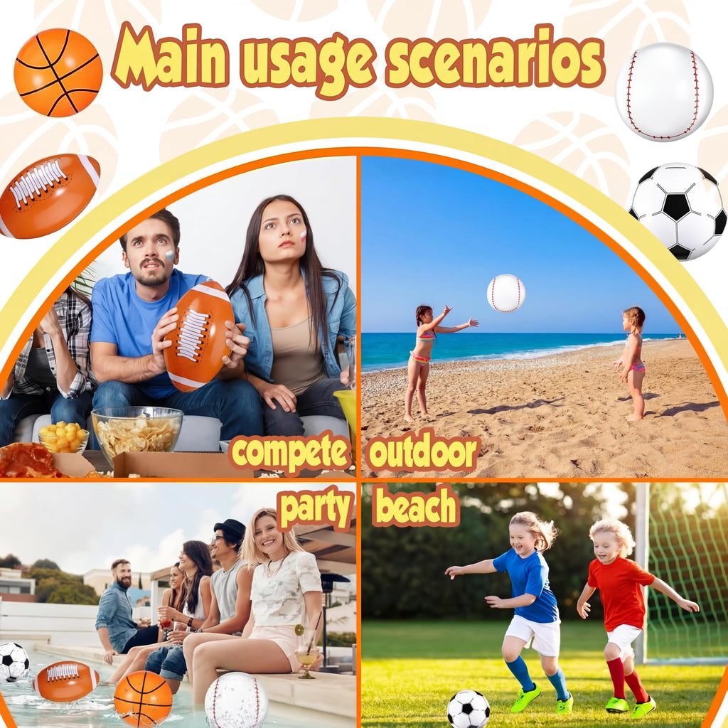 Sosation 8-Pack Inflatable Sports Balls – 16 Inch Beach Balls for Pool, Party & Outdoor Fun (4 Styles)