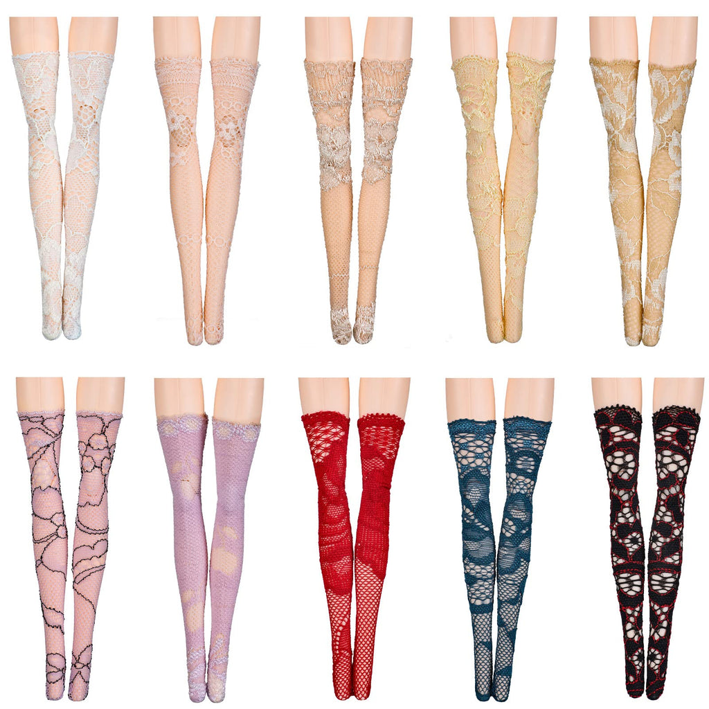 Sotiff 10 Pairs Handmade Doll Lace Stockings - Long Socks for 11.8-Inch Dolls, Classic Style Christmas Accessories for DIY Doll Clothes