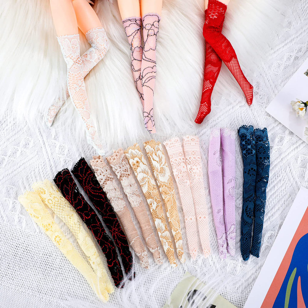 Sotiff 10 Pairs Handmade Doll Lace Stockings - Long Socks for 11.8-Inch Dolls, Classic Style Christmas Accessories for DIY Doll Clothes