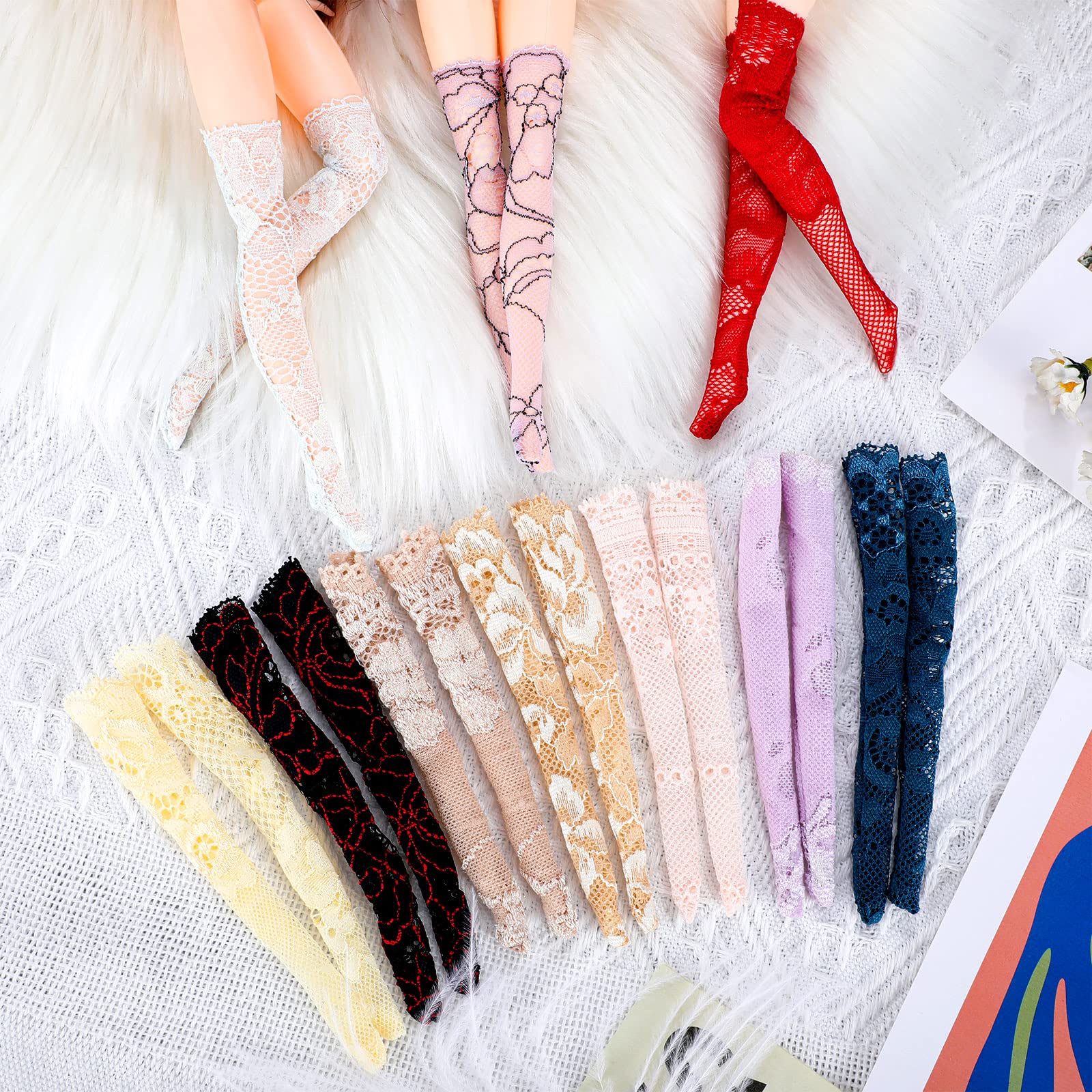 Sotiff 10 Pairs Handmade Doll Lace Stockings - Long Socks for 11.8-Inch Dolls, Classic Style Christmas Accessories for DIY Doll Clothes