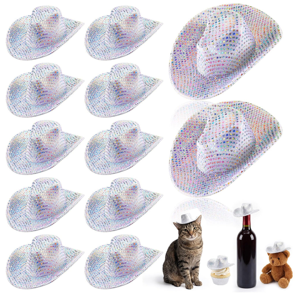 Sotiff 12-Pack Mini Disco Glitter Cowboy Hats for Crafts, Doll Decor, and Pet Gifts