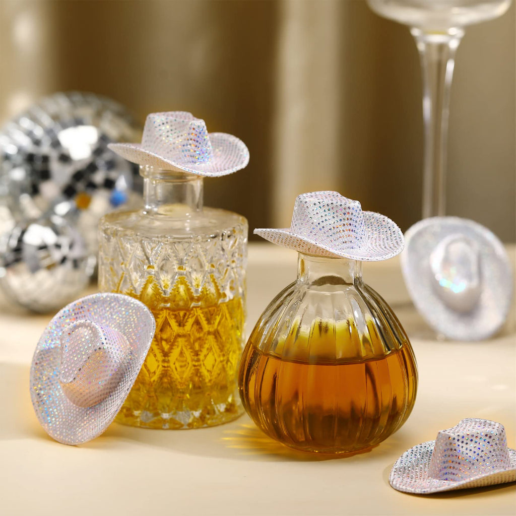 Sotiff 12-Pack Mini Disco Glitter Cowboy Hats for Crafts, Doll Decor, and Pet Gifts