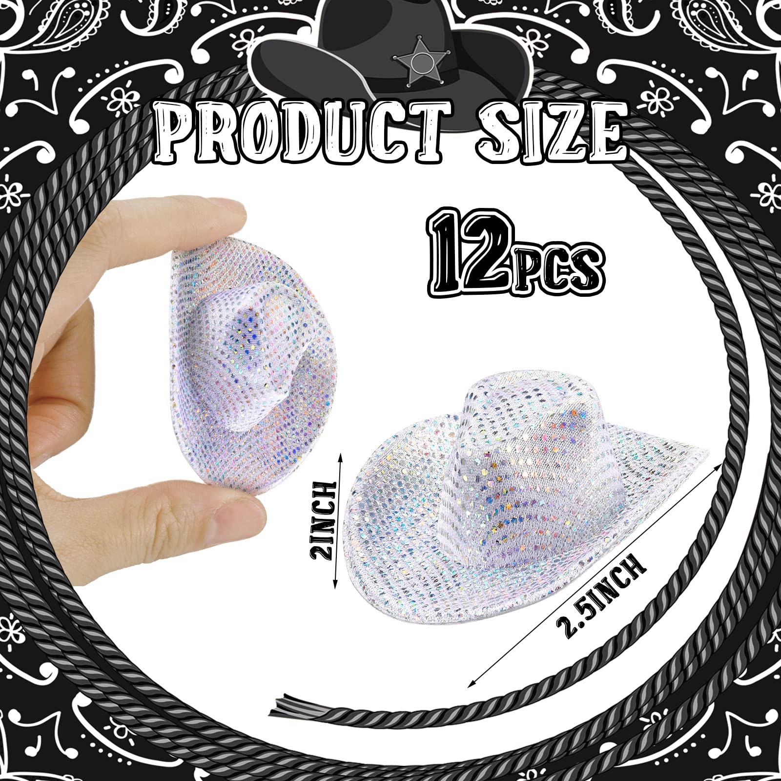 Sotiff 12-Pack Mini Disco Glitter Cowboy Hats for Crafts, Doll Decor, and Pet Gifts
