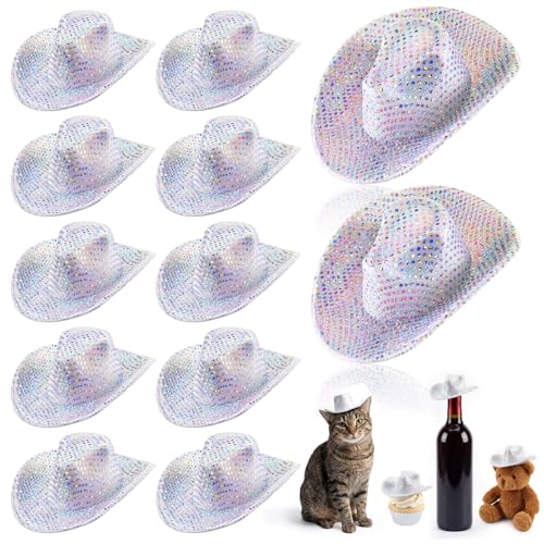 Sotiff 12-Pack Mini Disco Glitter Cowboy Hats for Crafts, Doll Decor, and Pet Gifts