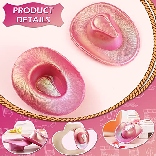 Sotiff Neon Pink Mini Cowboy Hats - 12 Pack Tiny Cowgirl Hats for Party Decor, Cupcake Toppers, Doll Accessories