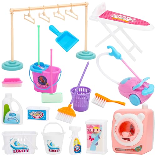 SOTOGO 23-Piece Mini House Cleaning Set – Dollhouse Accessories with Realistic Tools