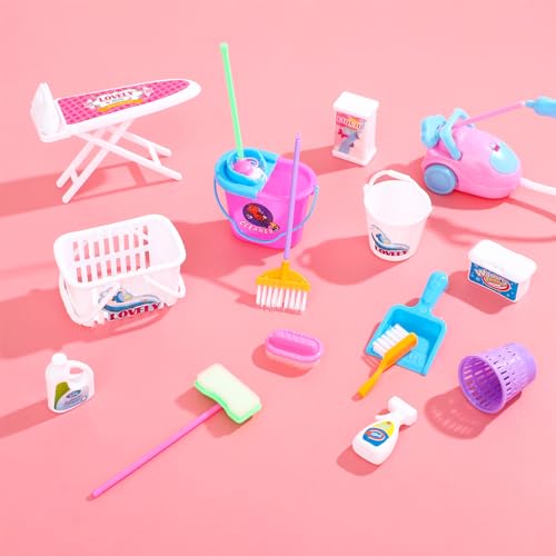 SOTOGO 23-Piece Mini House Cleaning Set – Dollhouse Accessories with Realistic Tools