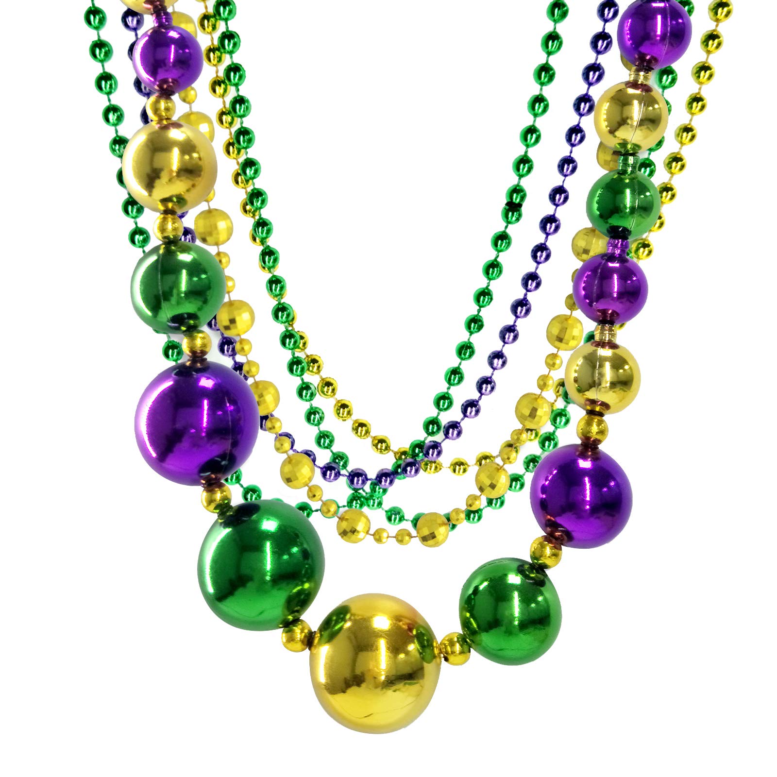 SouilGoal Mardi Gras Bead Necklaces - 6-Pack Assorted Round Multicolor Costume Necklaces for Carnival Parties and Events